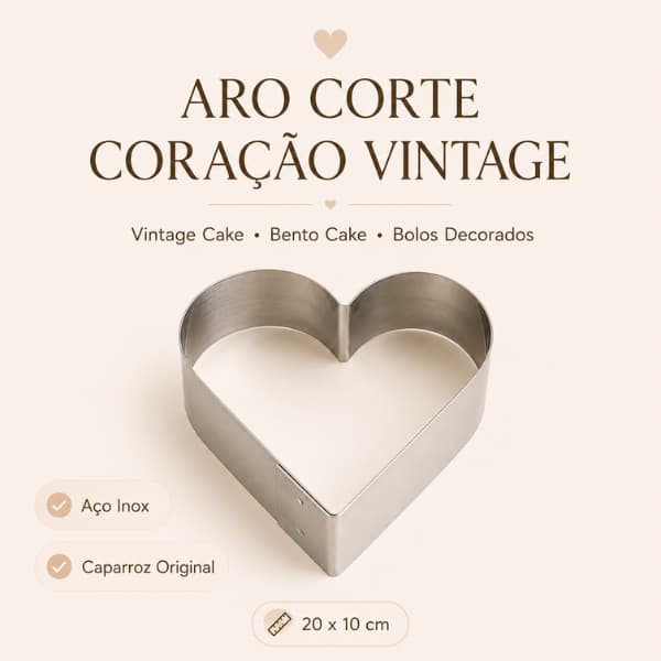 Aro Coração 20x10 Vintage Bento Cake Inox