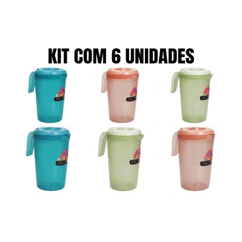 ✅ kit com 6 Jarras 2 litros para Sucos Água e Chás plástico resistente cozinha restaurante bar escola jarra translúcida