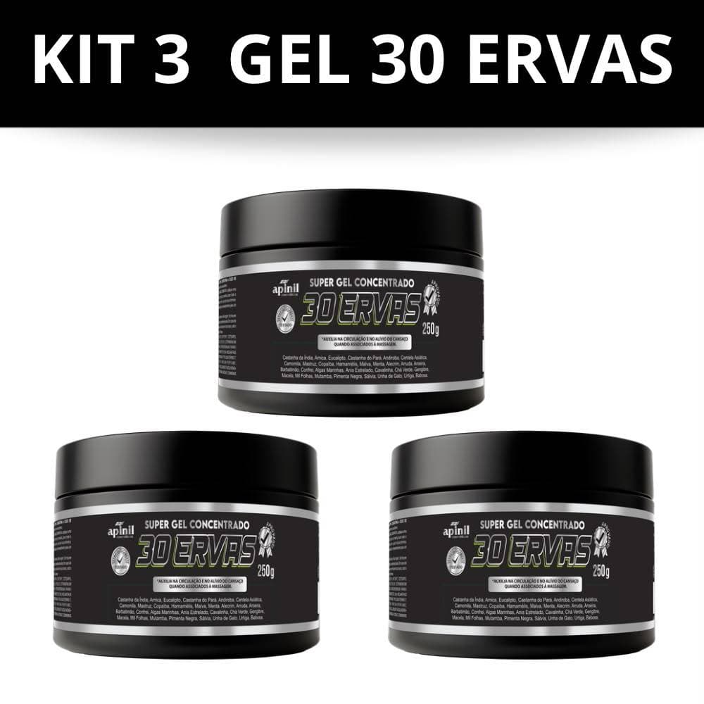 Kit 3 Gel 30 Ervas Apinil 250g Original - Para Massagem, Alivio do Cansaço e Dor