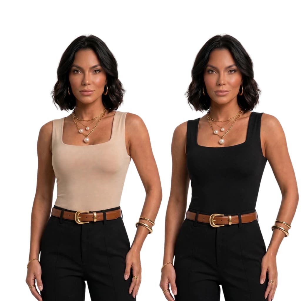 Blusa Regata Quadrado Decote Gola Camiseta Blusinha Estica Suplex Premium Feminino Blusa