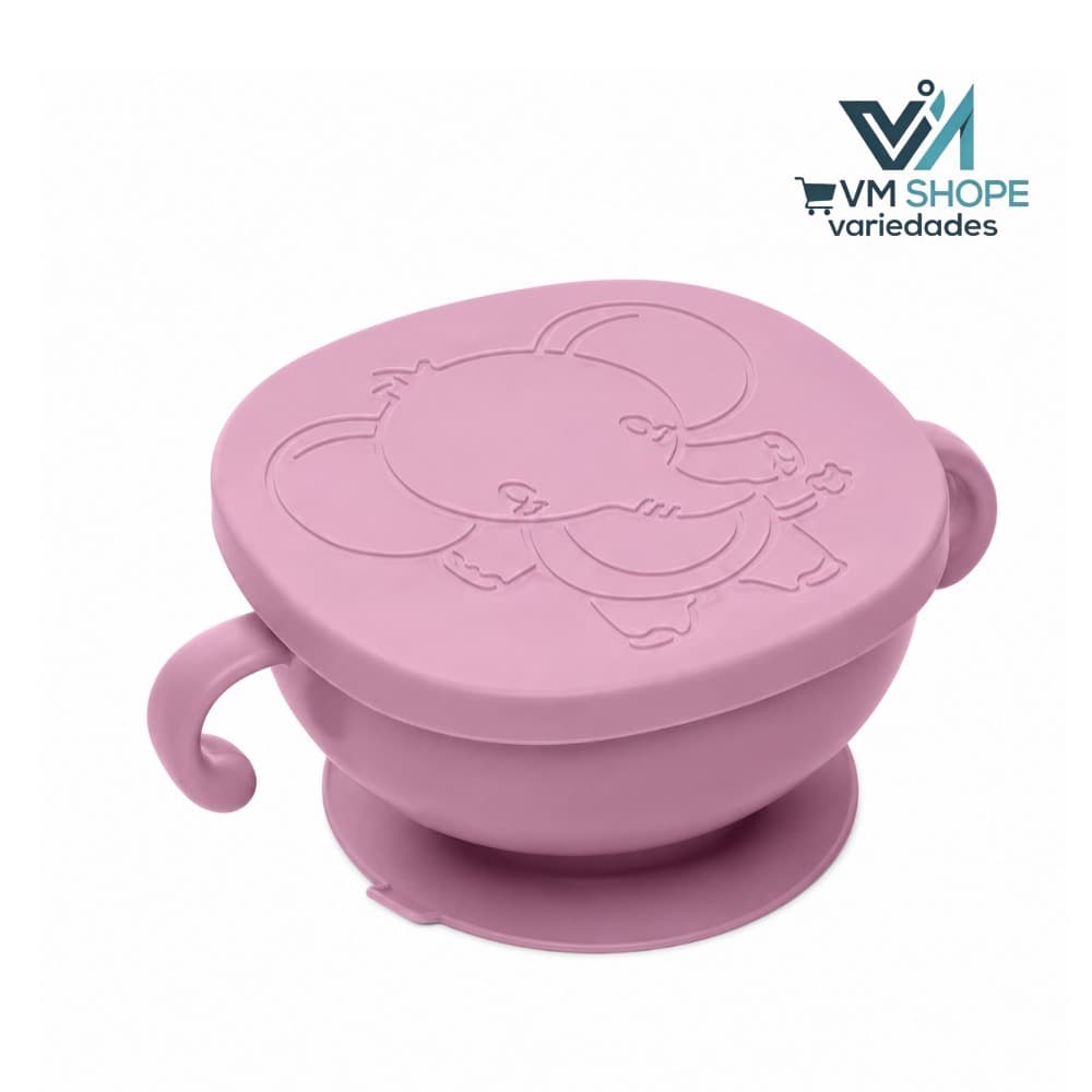 Prato Bowl com Ventosa  Tampa e Alça - Lyor Elefante Rosa ou Azul Alimentação Divertida Infantil