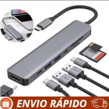 Hub USB-C 7 em 1 Adaptador HDMI 4K USB 3.0 PD 100W p/ MacBook Notebook