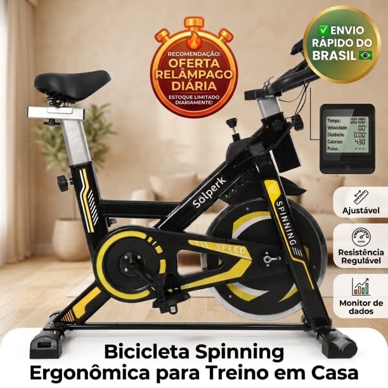 Bicicleta Spinning Solperk Silenciosa - Alta Performance com Rodinhas e Envio Rápido do Brasil