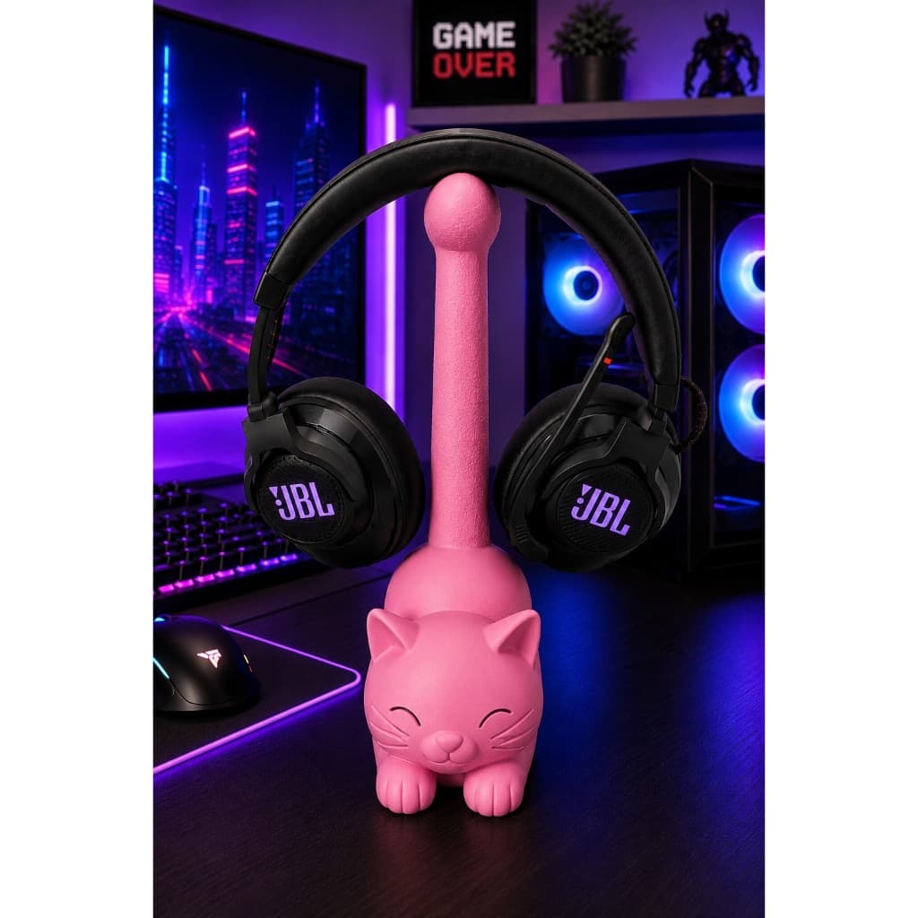 Suporte para Fone Headset Gatinho - Organizador Gamer de Mesa - Minimalista