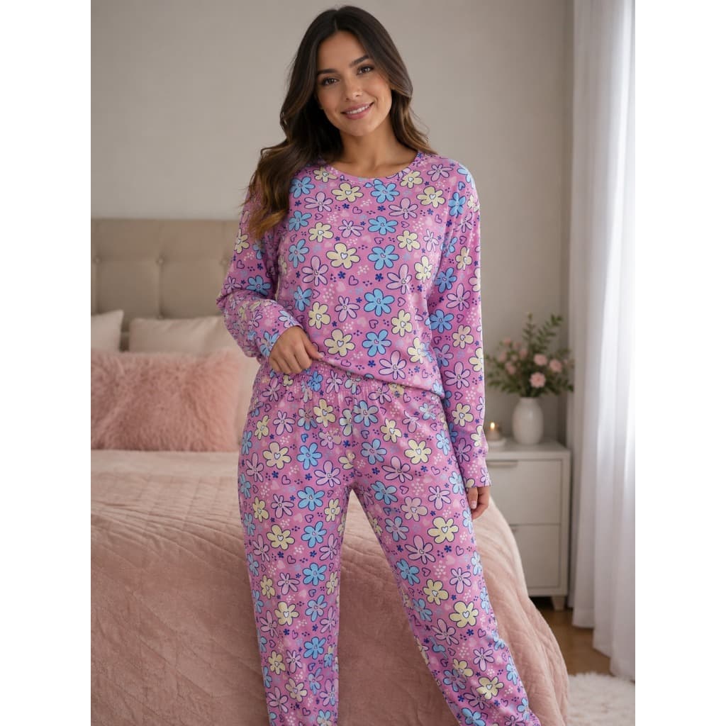 pijama feminino inverno suede estampado com cos conforto