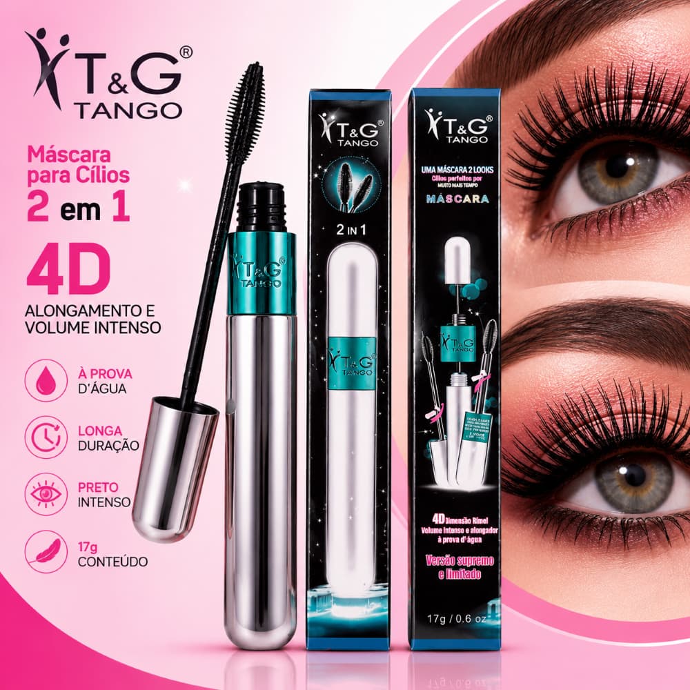 Máscara para Cílios 2 em 1 4D T&G Tango Alongamento Volume À Prova d'Água 17g