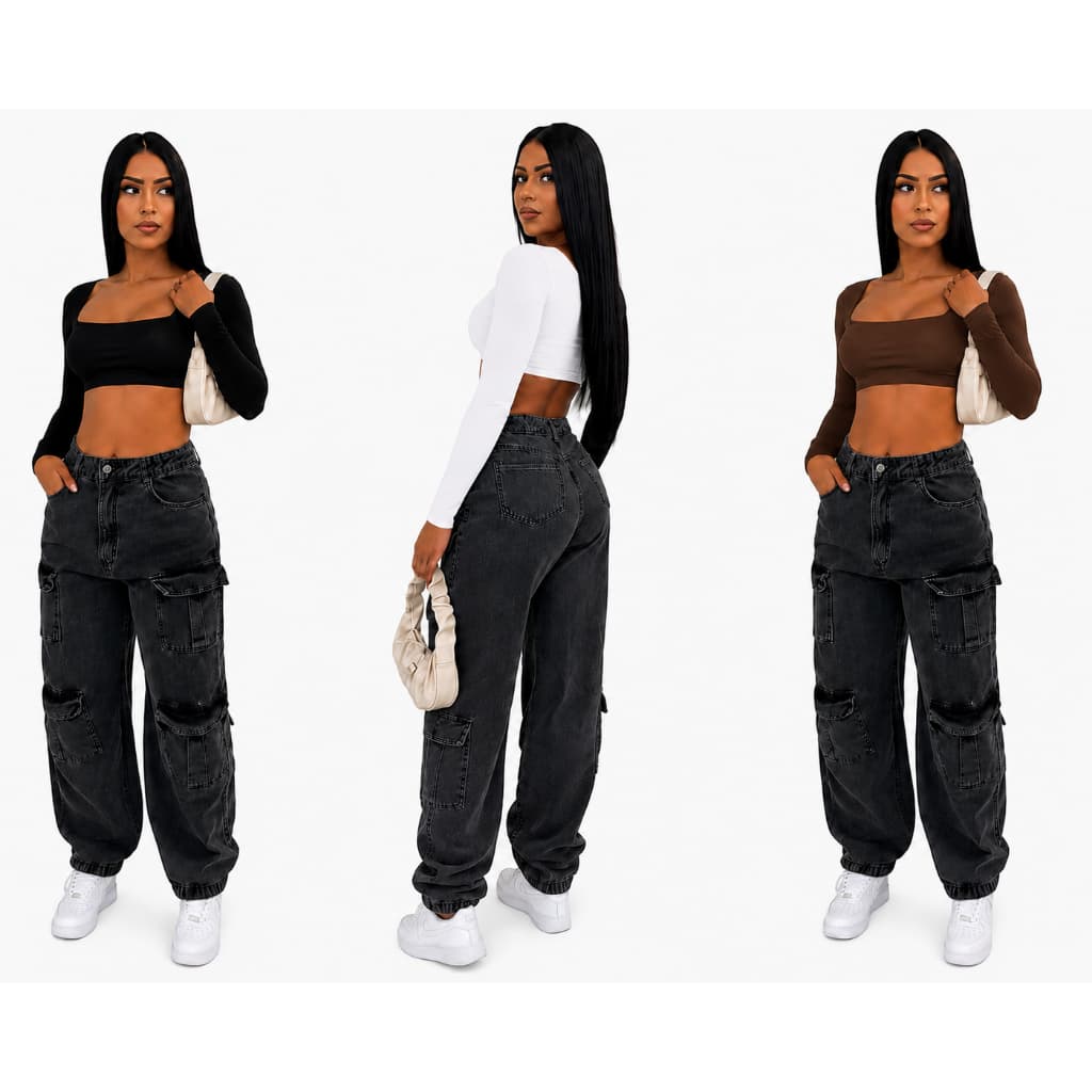 Blusa Top Cropped Feminino Manga Longa Exclusivo Tecido Duplo