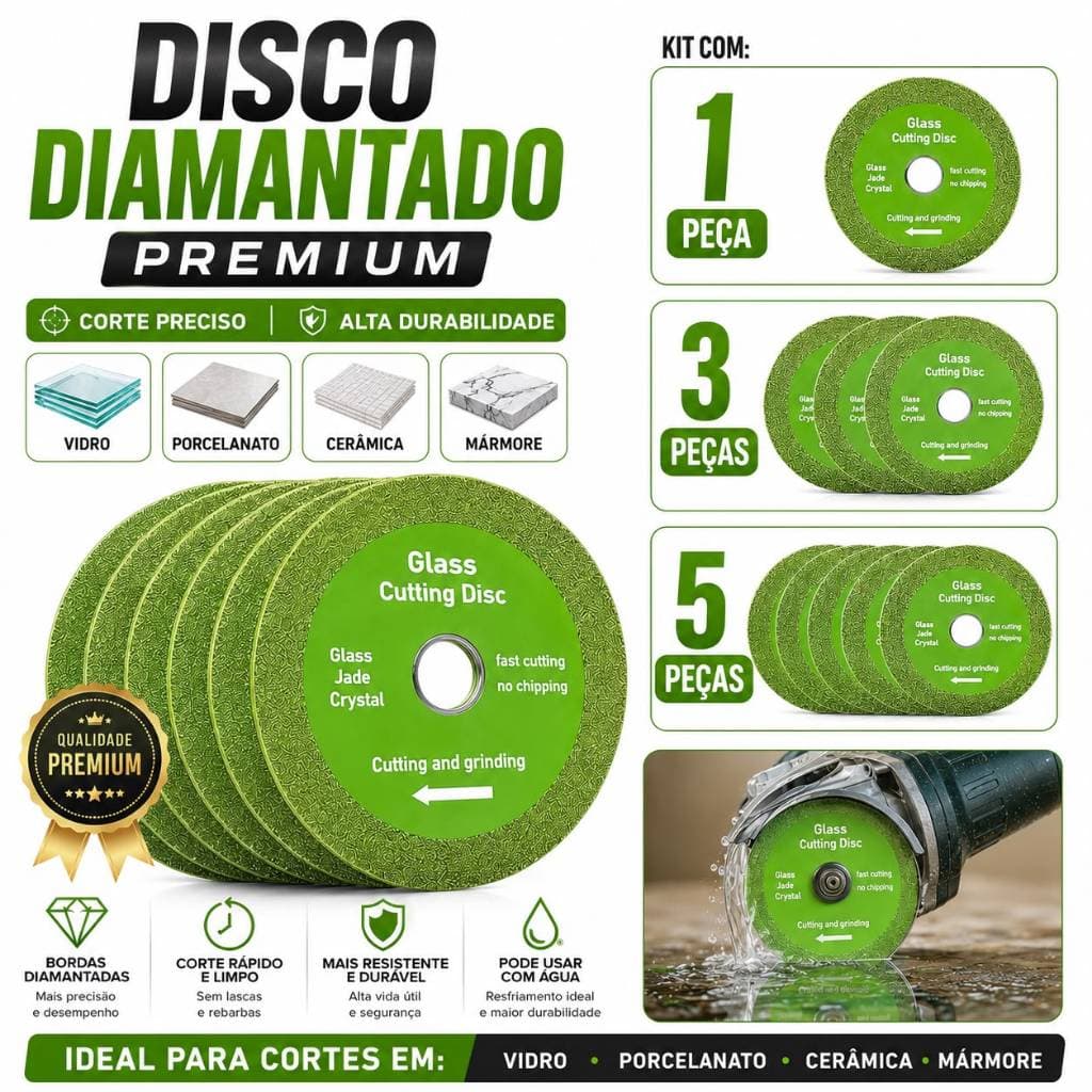Disco Diamantado 100mm Corte Vidro Porcelanato Cerâmica Mármore Piso 1, 3 ou 5 Peças Premium