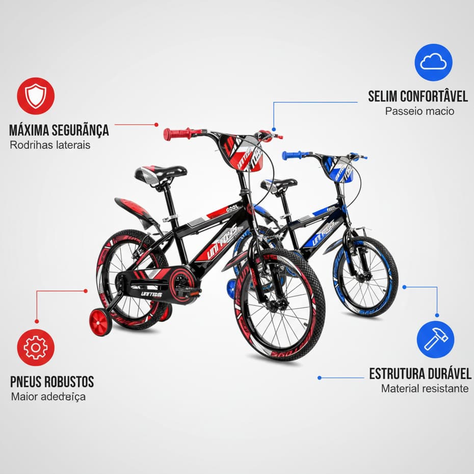 Bicicleta Infantil Aro 16 Com Rodinhas Segurança Conforto Durável Vermelha