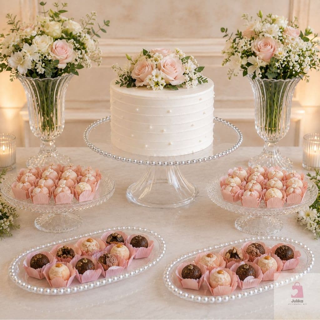 Kit Mesa de Festa com 7 Peças Transparente Cristal Boleira Suportes Para Bolo e Doces Decoração Completa