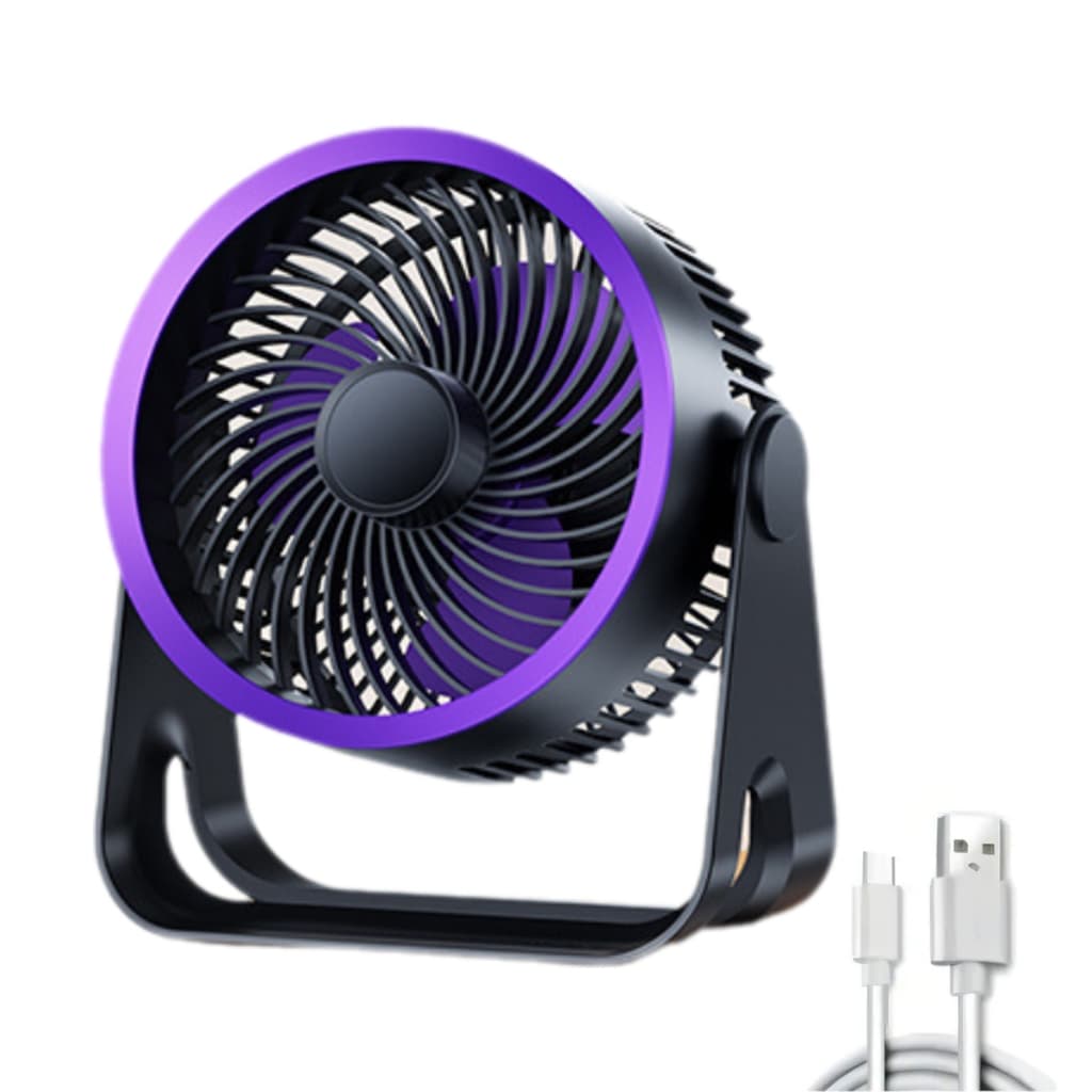 Ventilador De Mesa Silencioso Com Carregamento Usb Roxo
