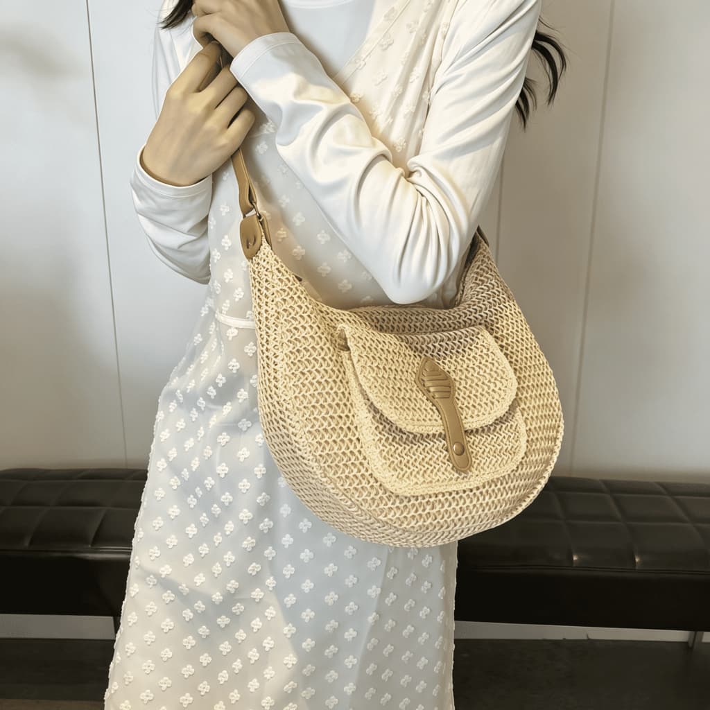 Bolsa de palha de grande capacidade para férias casuais praia portátil nova moda bolsa ombro tecida bolsa de palha praia
