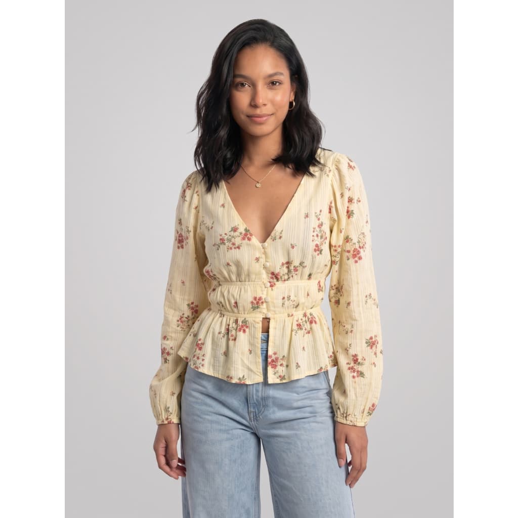 Aletheia - Blusa Feminina Floral Moda Primavera e Verão Blusas Algodão Manga Bufante