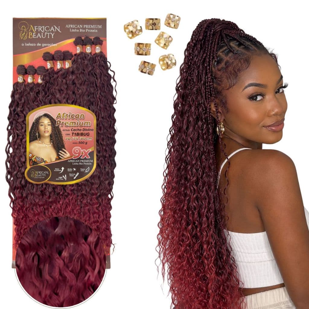 Cabelo Bio Fibra Cachedo Entrelace 320g 80cm African Beauty Cachos Divino Lemonade Braids