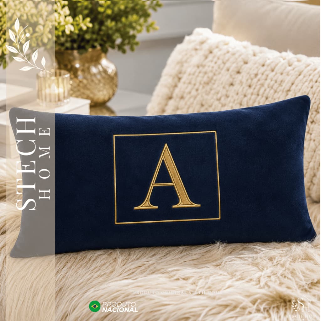 ALMOFADA DECORATIVA COM INICIAL PERSONALIZADA COM BORDADO PREMIUM SUEDE MARINHO