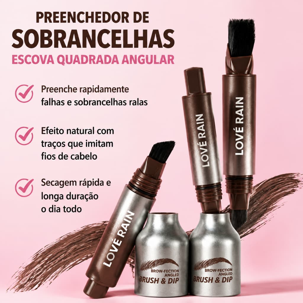 Caneta Preenchedora de Sobrancelhas 2 em 1 Lové Rain, Escova Angular para Preencher Falhas, Efeito Natural, À Prova D'ág