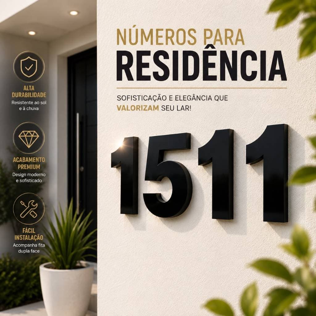 Número Residência Placa Numeração Casa Fachada Modernos Resistente Sol Chuva Alto Relevo Decoração Externa