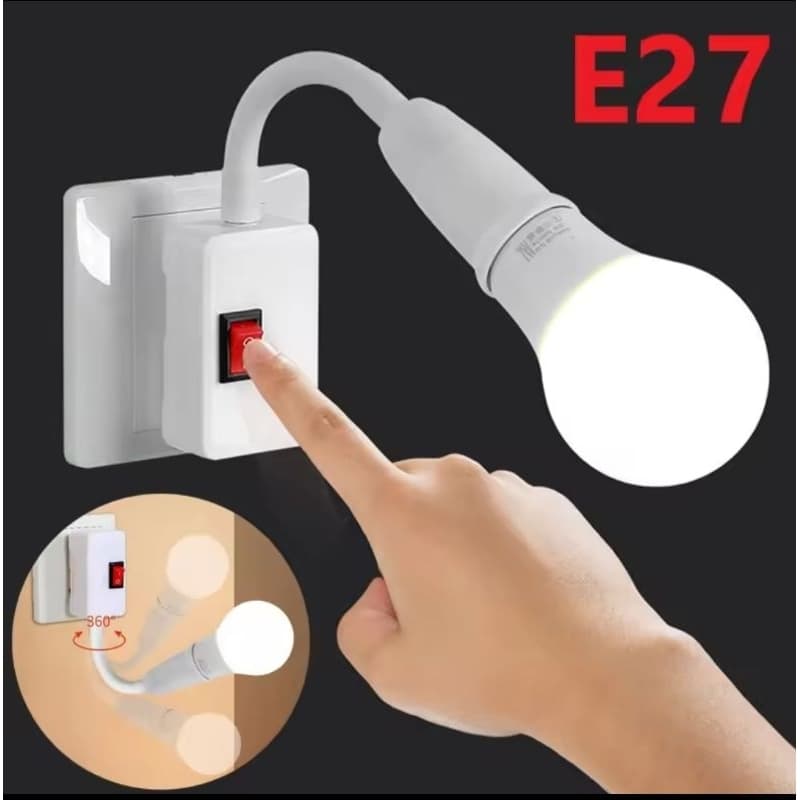 Suporte de Lâmpada Flexível E27 - Ajuste 360°, Interruptor Prático e Compatível com LED e Incandescentes