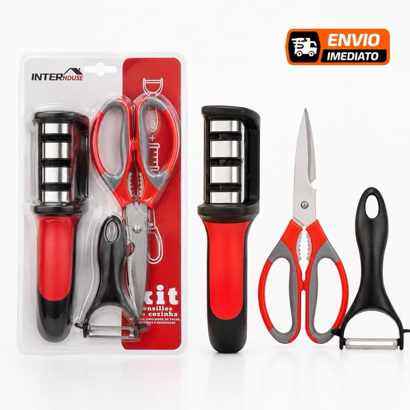 kit utensílios de cozinha / amolador de facas  tesoura descascador