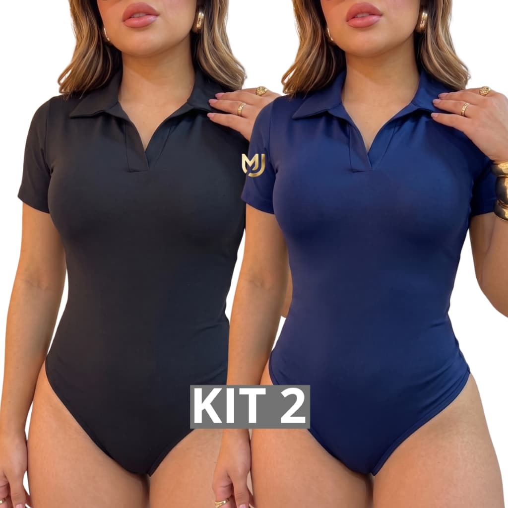 Kit 2 Body Feminino Gola Polo Suplex Manga Curta Bory Básico Elegante Casual Moda Feminina P ao G2