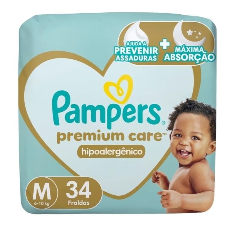 Fraldas Pampers Premium Care M 34 Unidades
