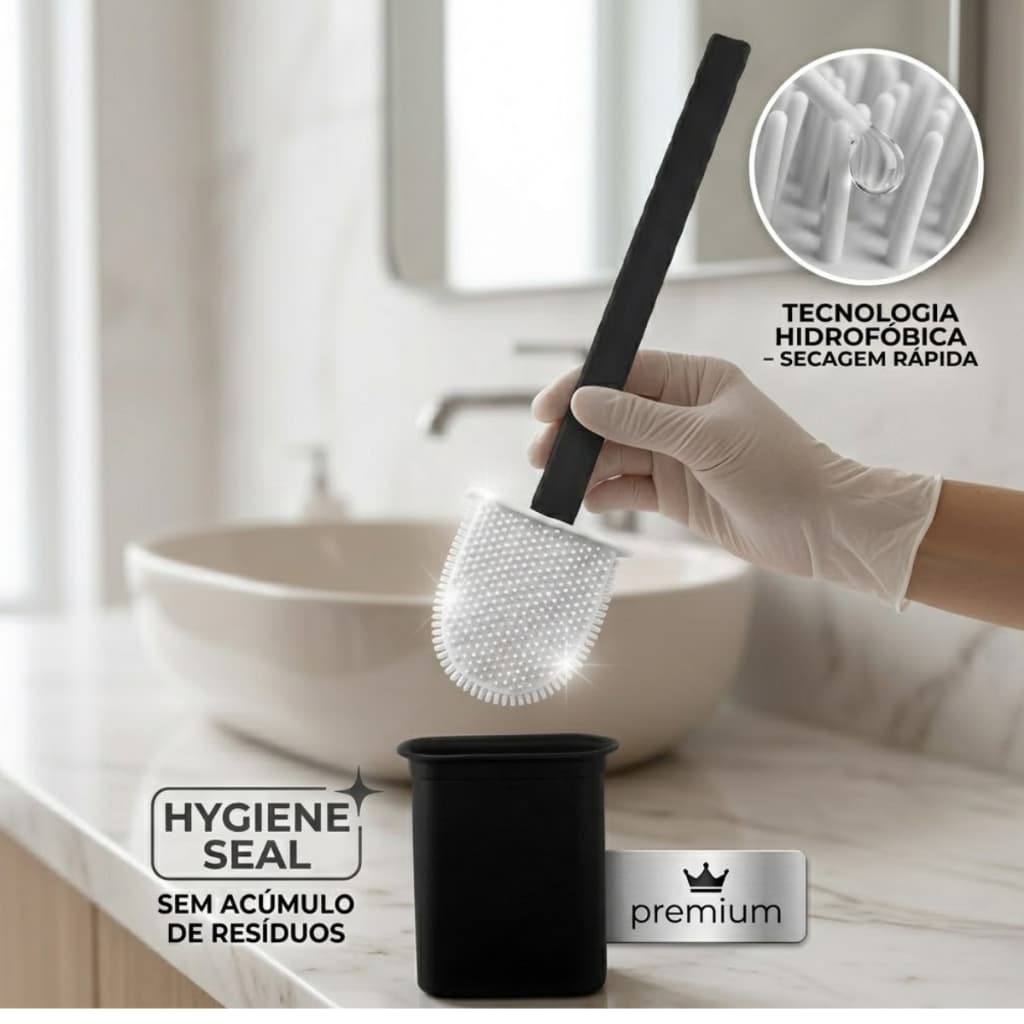 Escova Sanitária Silicone Com Base Higiênica Limpeza Banheiro Moderna Com Suporte Antí Resíduo
