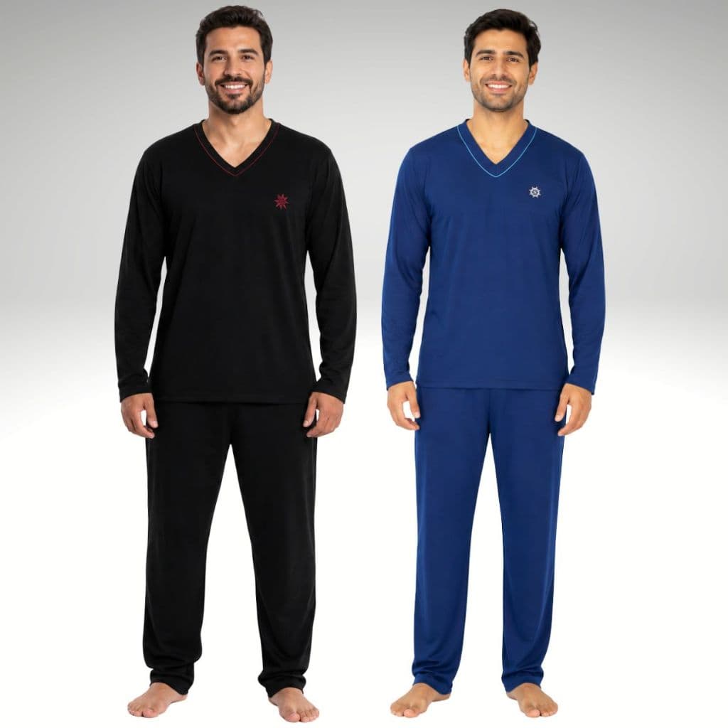 Kit 2 Pijama Masculino Longo Confortável Manga Longa e Calça Linha Noite Promoção