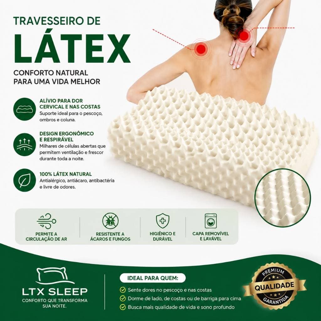 Travesseiros Bolinha Látex Natural Suporte Ortopédico para Coluna Cervical | LTX Sleep