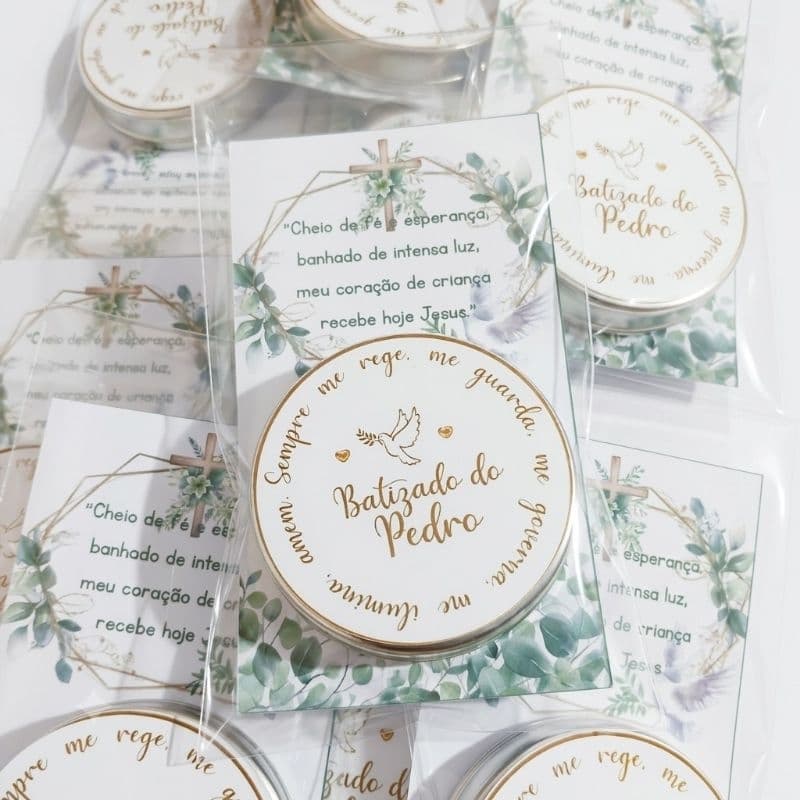 Lembrancinhas Batizado - Velas Perfumadas - Primeira comunhão, Vela Aromática Personalizada na latinha com Card