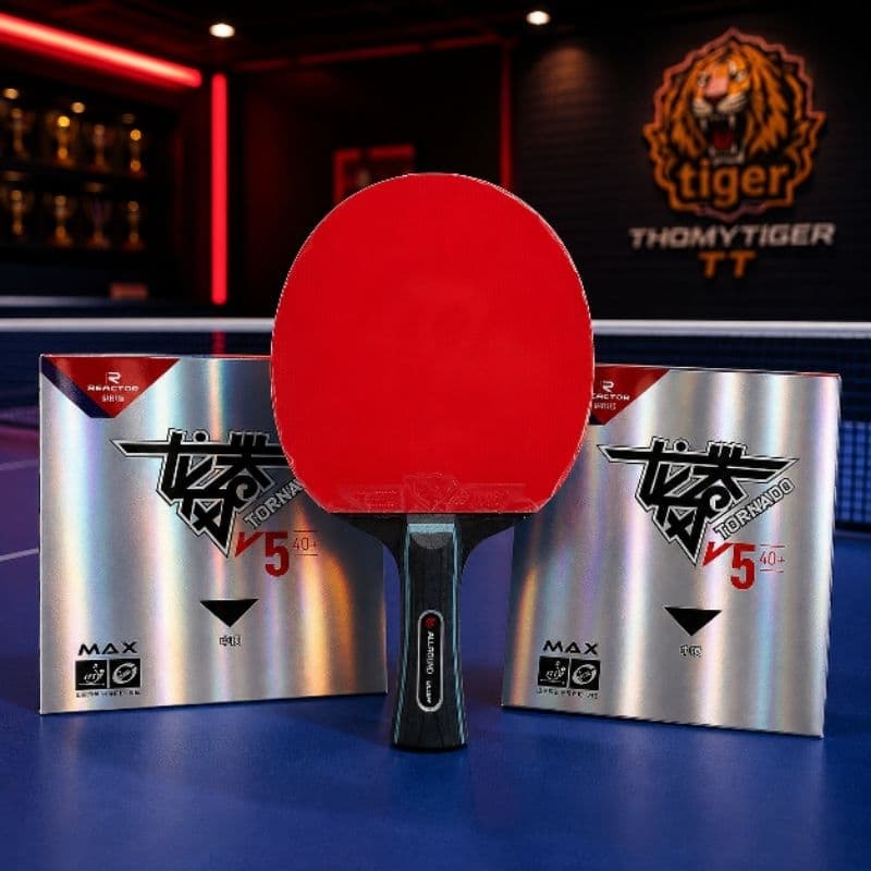 Raquetes de tênis de mesa Boer Lion clássica com 2 Reactor Tornado V5, novas prontas para uso.