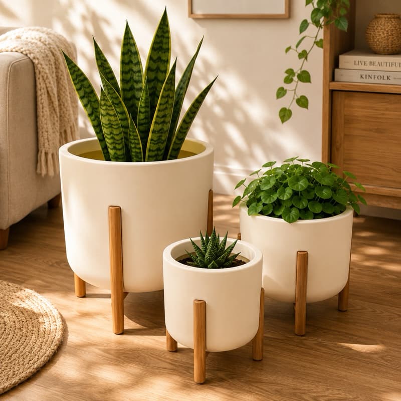 Kit com 3 vasos nórdico Mônaco P,M,G para sala de espera escritórios sacadas