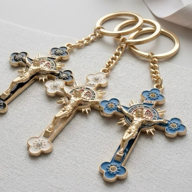 Chaveiro Crucifixo Jesus Cristo São Bento Proteção Divina Tendência Moda Religiosa Pronta Entrega