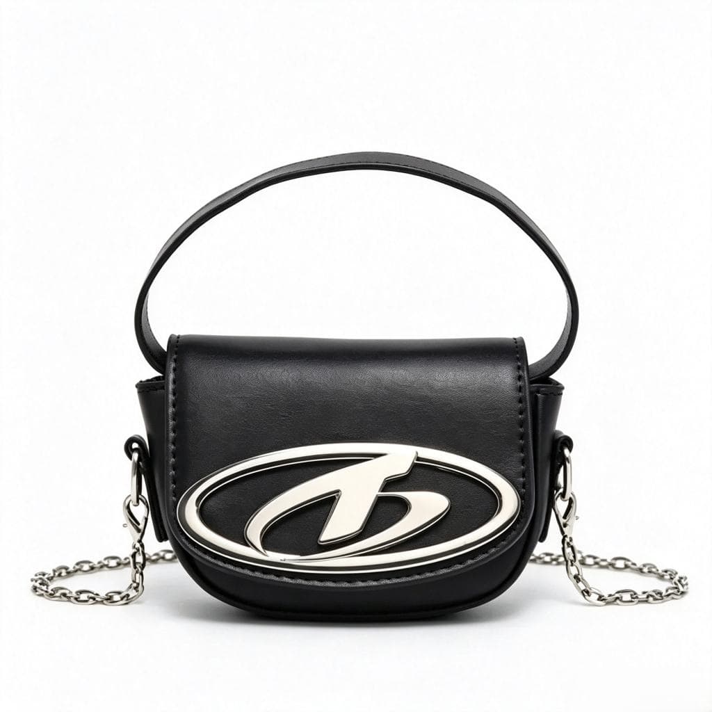 Mini Bolsa Feminina Transversal Tiracolo De Couro Sintético PU Preto Com Alça De Corrente Pequena Casual Fashion