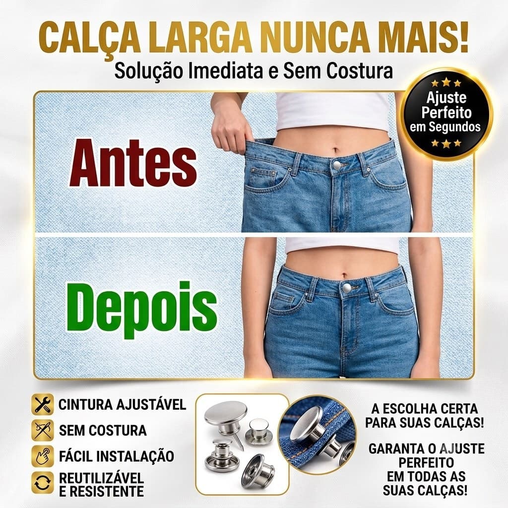 Kit Botão Ajustador De Calça Jeans Diminui Cintura Sem Costura Removível Fácil Aplicação