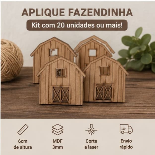 Aplique Celeiro Fazendinha em MDF Cru