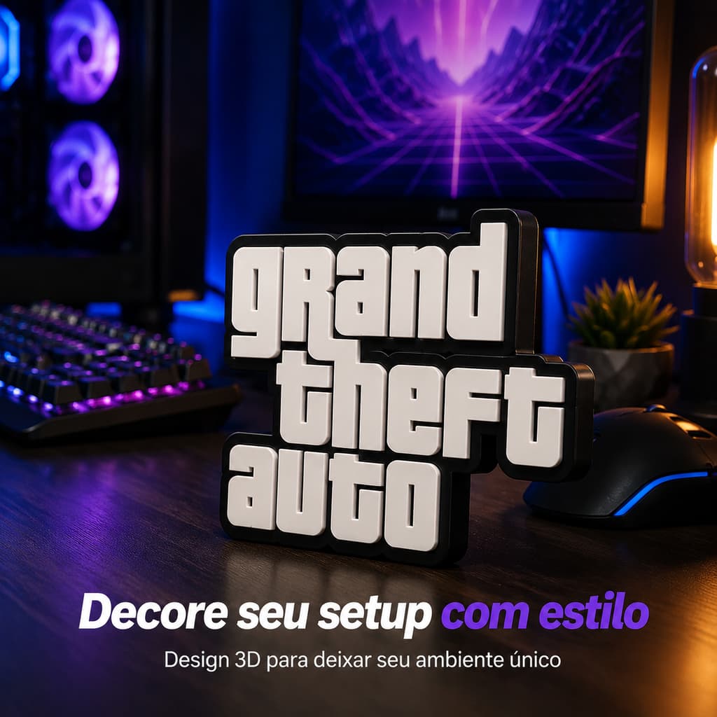 Placa Decorativa Gamer 3D Para Quarto Setup Parede Escritório Decoração GTA