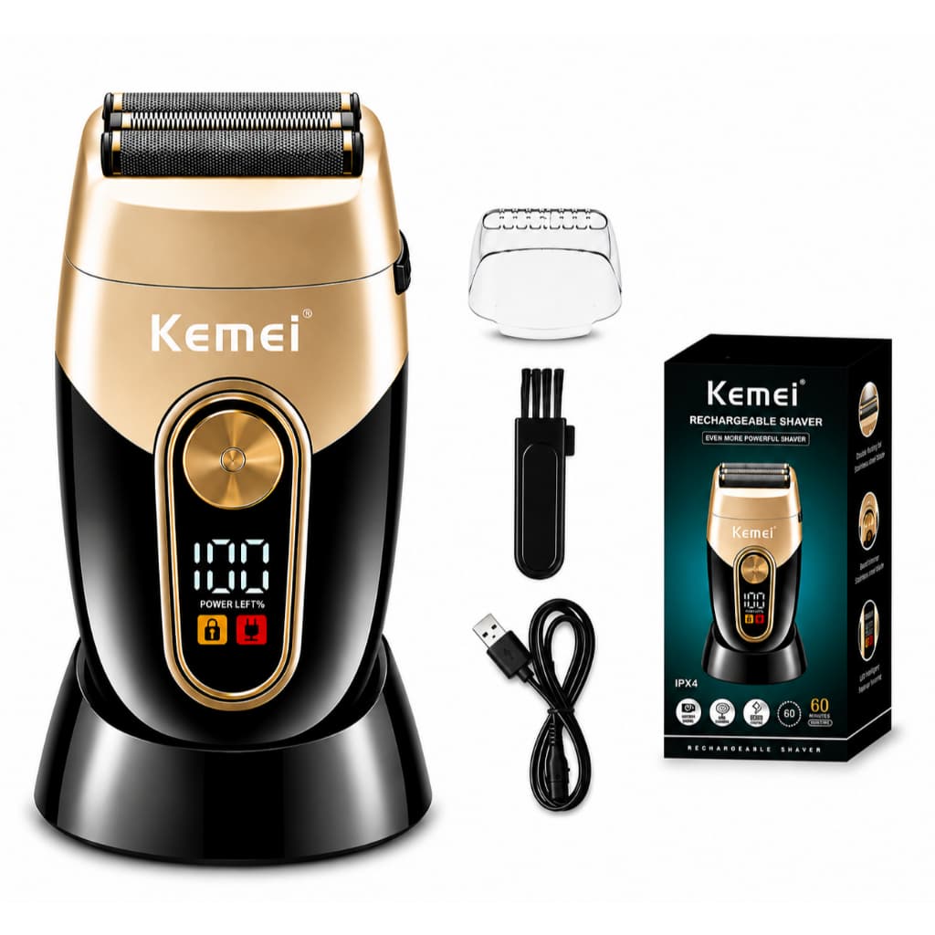 Maquina Barbeador Lâmina De Barbeiro Recarregável De 3 Malhas Super Fechado Com Suporte Kemei KM 3209
