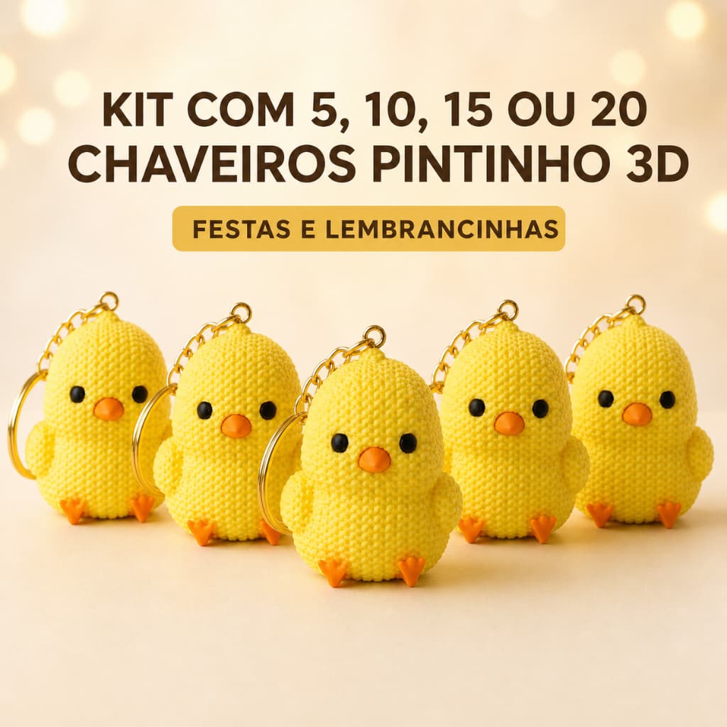 Kit Atacado Chaveiros Pintinho Amarelo 3D Efeito Crochê Lembrancinha Fazendinha Festa Infantil