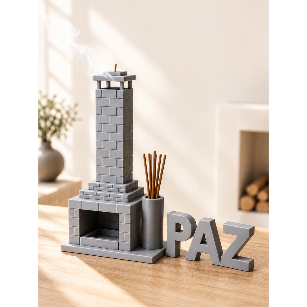 Kit Incensário Mini Lareira Chaminé Decorativo Porta Incenso Queimador Invertido Vareta Palavra PAZ Aromaterapia