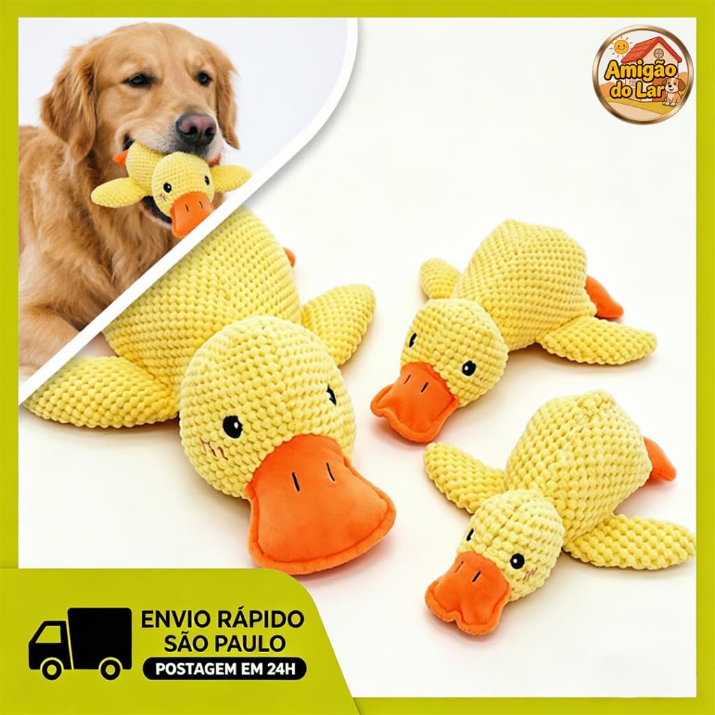 Brinquedo Cão Gato Pato Pelúcia Com Som Resistente Morder Borracha