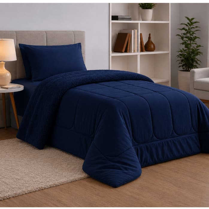 Edredom de Plush Coberdrom Solteiro Liso com Mantinha Soft 2.40x1.50 1 Peça