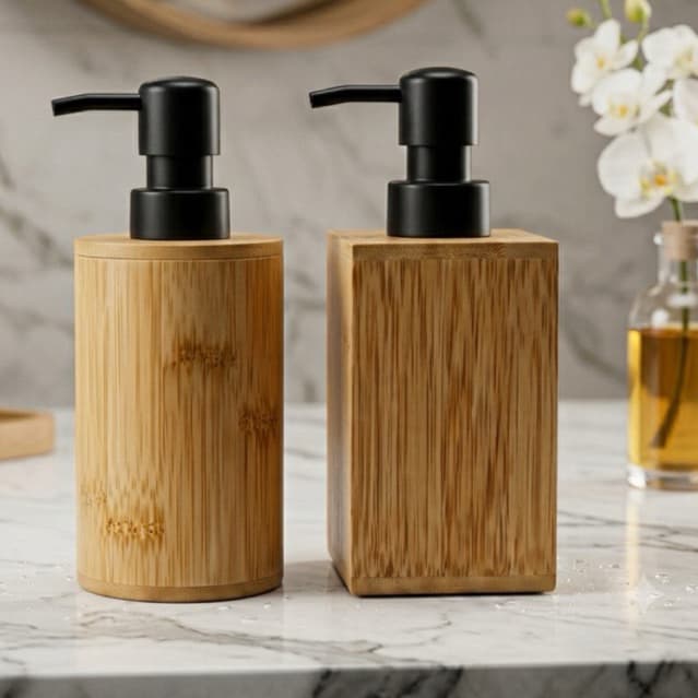 Dispenser de Sabonete Líquido em Bambu Porta Sabonete Banheiro Cozinha Porta Detergente Álcool Gel Decoração Premium
