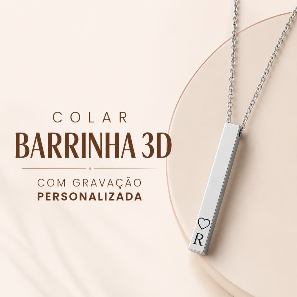 Colar Barrinha 3D com Gravação a Laser Personalizada