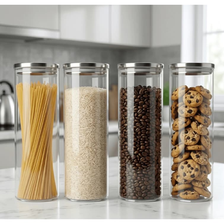 Kit 3 Potes de Vidro Hermético 600ml Tampa Inox Mantimentos Cozinha Organizador Alimentos