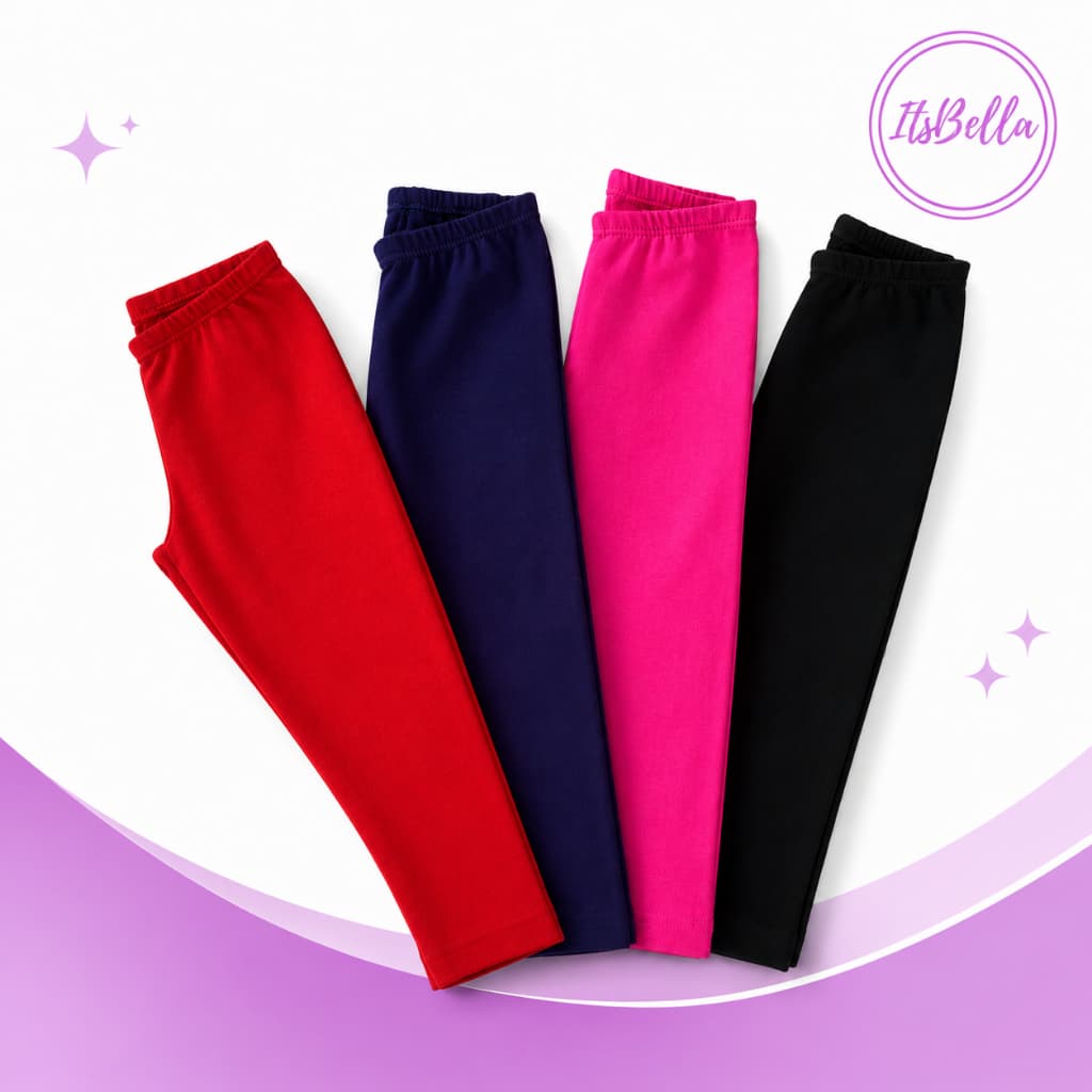 Kit 4 Calça Legging Infantil Ribana Lisa Algodão Elastano Confortável Tamanho 1 ao 14