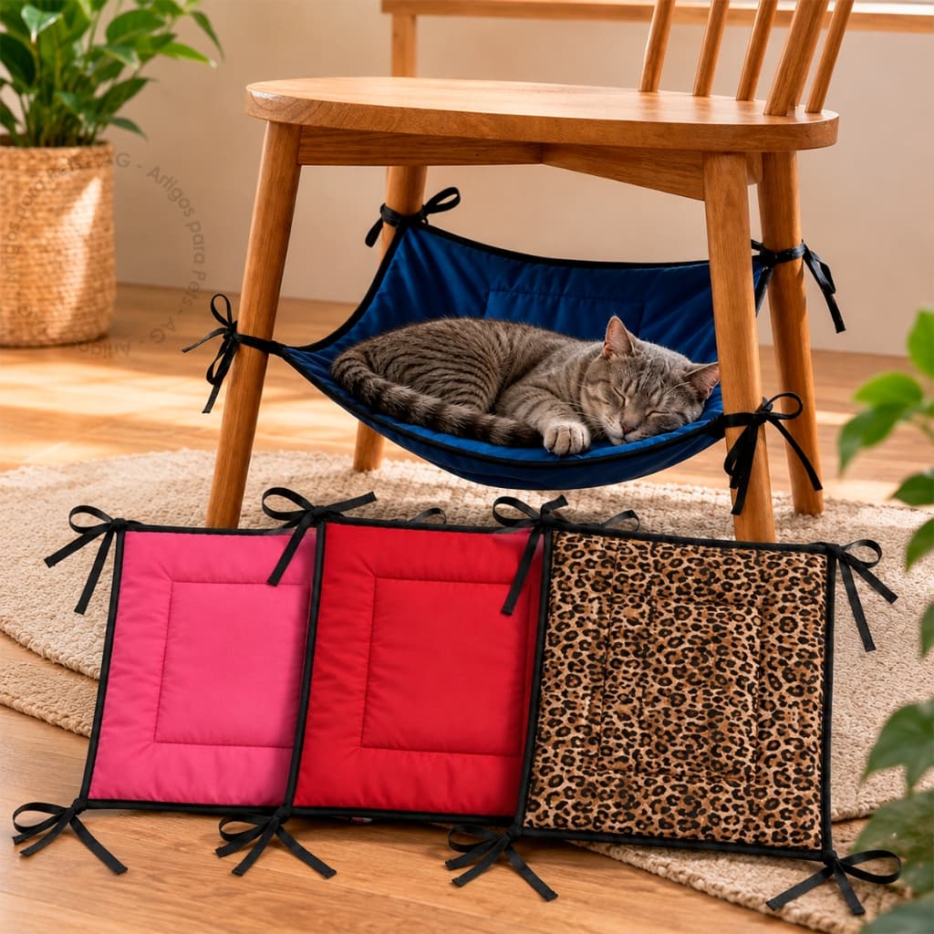 Cama Suspensa Rede Para Cadeira Gatos Almofada Pet Caminha Confortável Redinha Descanso Pets Adulto Filhote Seguro