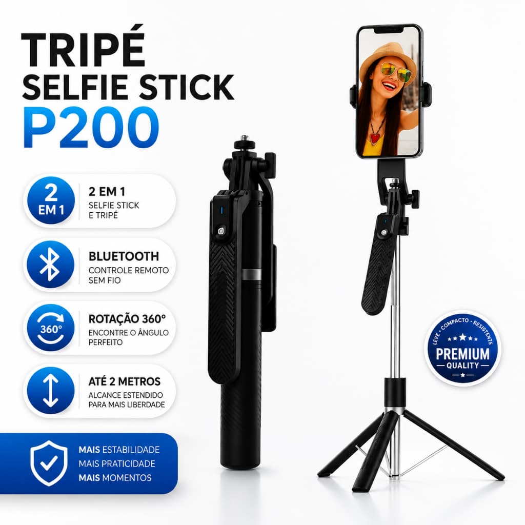Tripé Suporte Celular 360 Profissional Bastão Selfie 1,8m + Controle Bluetooth Sem Fio Reforçado