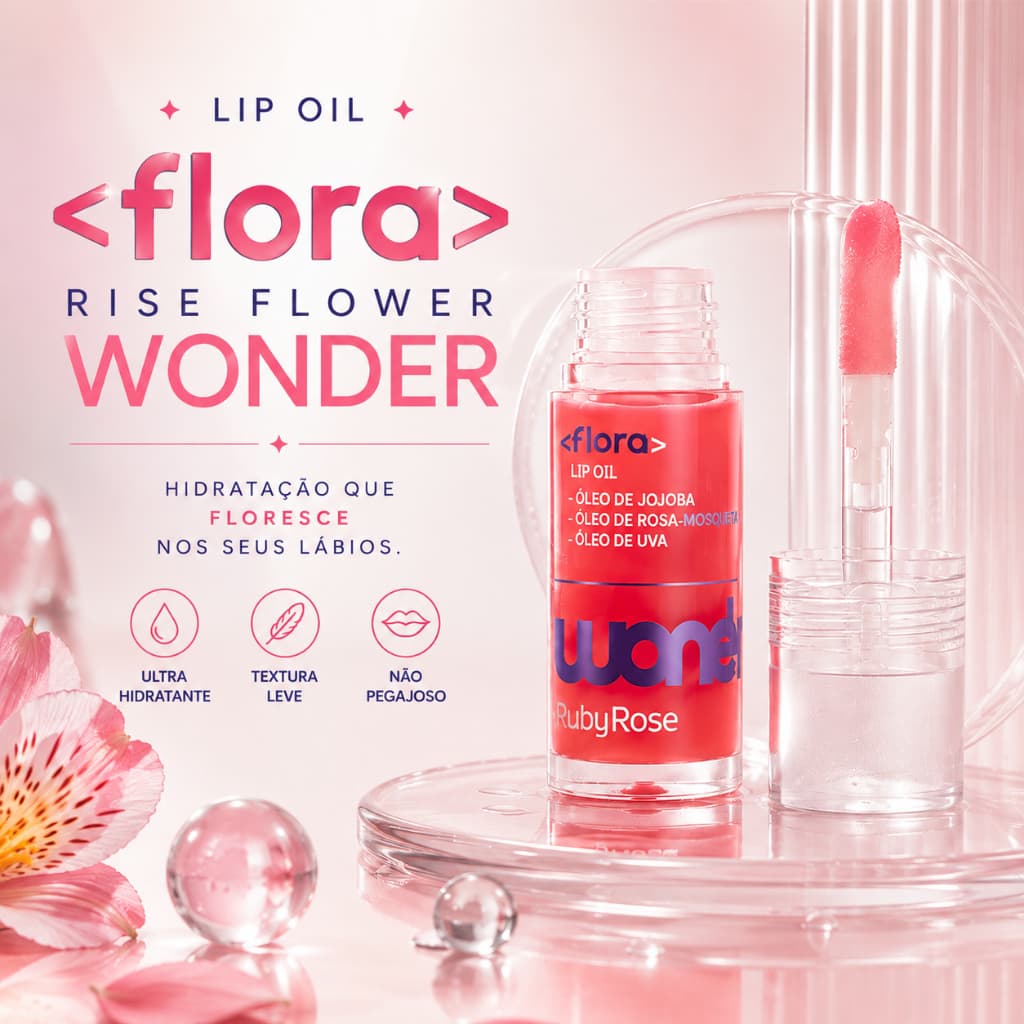 Lip Oil Flora Rise Flower Wonder Ruby Rose Hidratante Labial