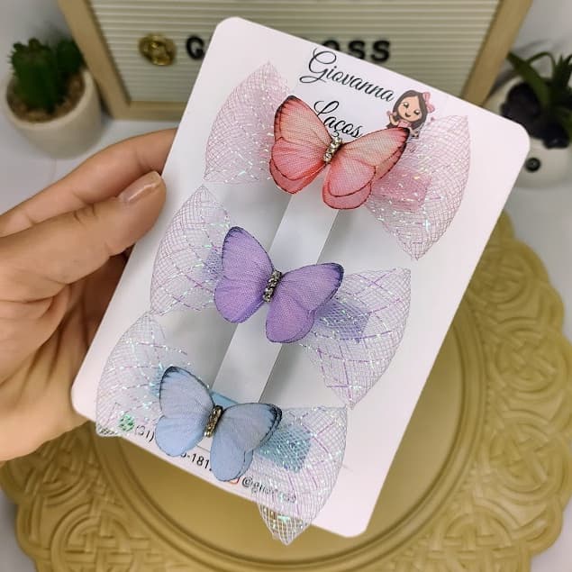 Laço Infantil Cristal de Luxo/ Acessório de Cabelo Jardim Encantado/ Faixinha de Luxo para Bebê