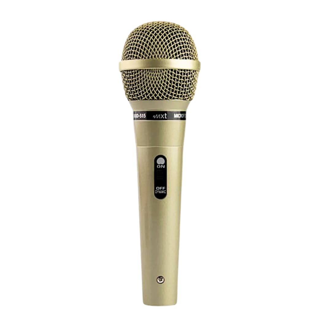 Microfone Dinâmico MXT MUD-515 com Fio Metal Prata Chave On/Off Cabo 4,5m OD 5mm Profissional para Voz e Eventos